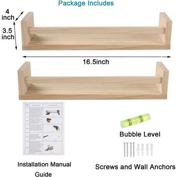 Nursery Book Shelves, Set of 2 Wood Floating Book Shelves for Kids Room - Picture 3 of 6